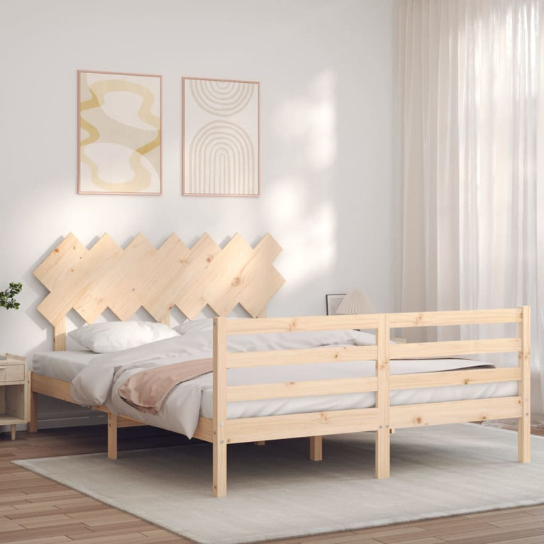 Bedframe met hoofdbord massief hout 140x200 cm