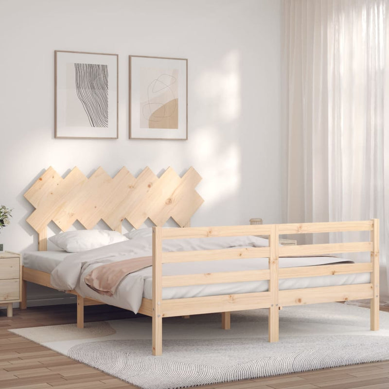 Bedframe met hoofdbord massief hout 140x200 cm
