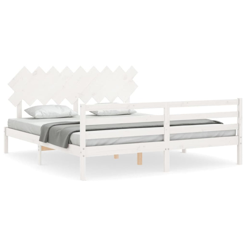 Bedframe met hoofdbord massief hout wit Super King Size