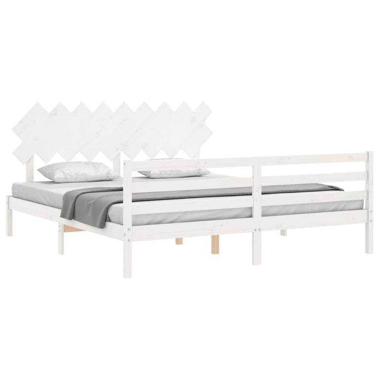 Bedframe met hoofdbord massief hout wit Super King Size