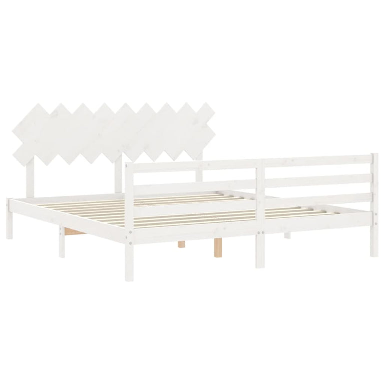 Bedframe met hoofdbord massief hout wit Super King Size