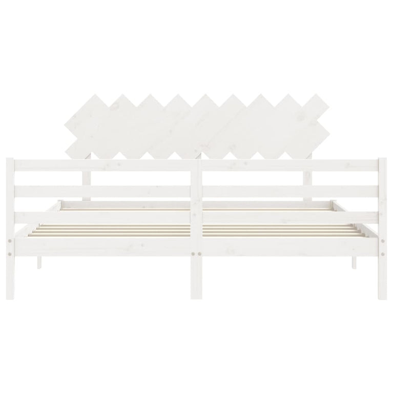Bedframe met hoofdbord massief hout wit Super King Size