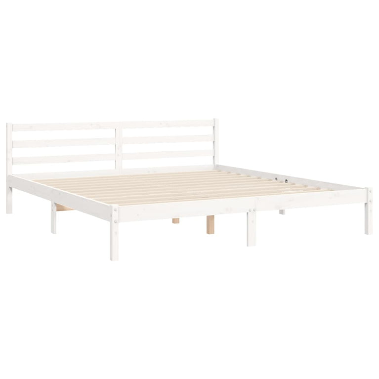 Bedframe met hoofdbord massief hout wit Super King Size