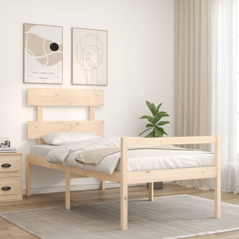 Seniorenbed met hoofdbord massief hout Single