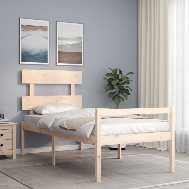 Seniorenbed met hoofdbord massief hout Single