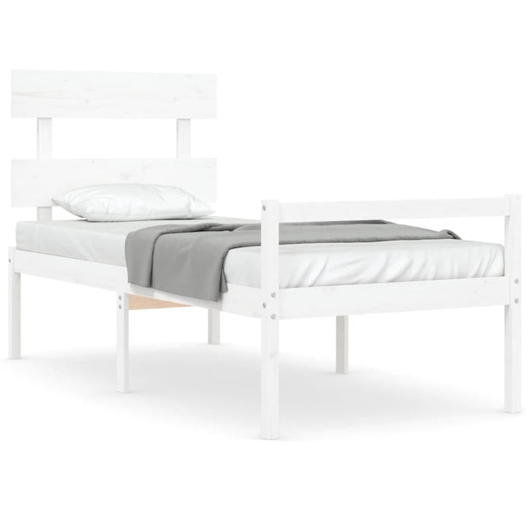 Seniorenbed met hoofdbord massief hout wit Single