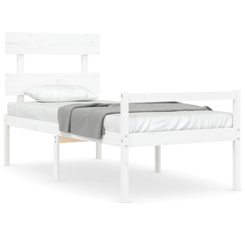 Seniorenbed met hoofdbord massief hout wit Single