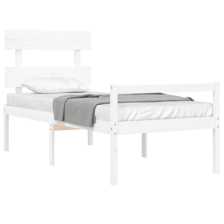 Seniorenbed met hoofdbord massief hout wit Single