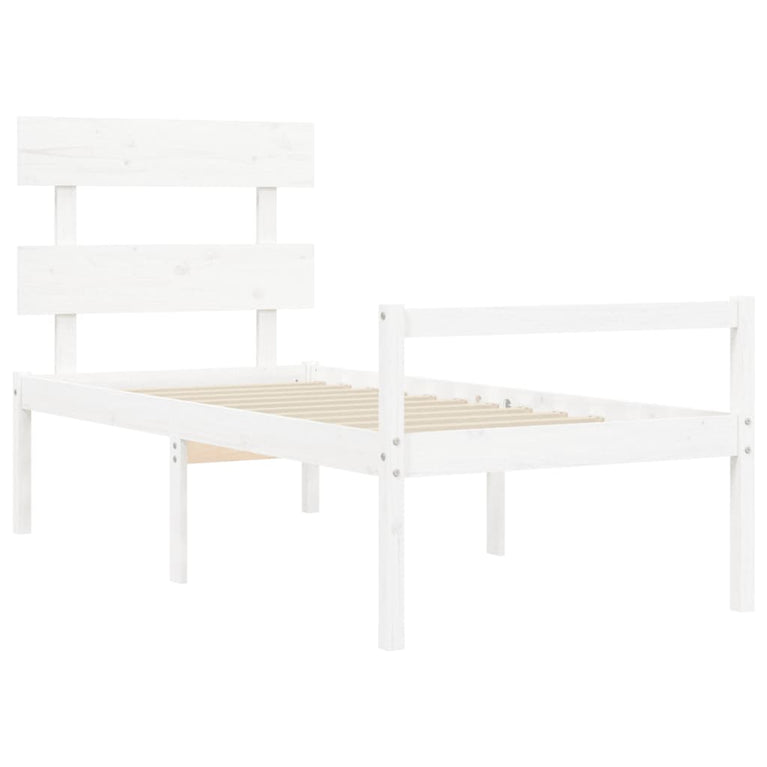 Seniorenbed met hoofdbord massief hout wit Single