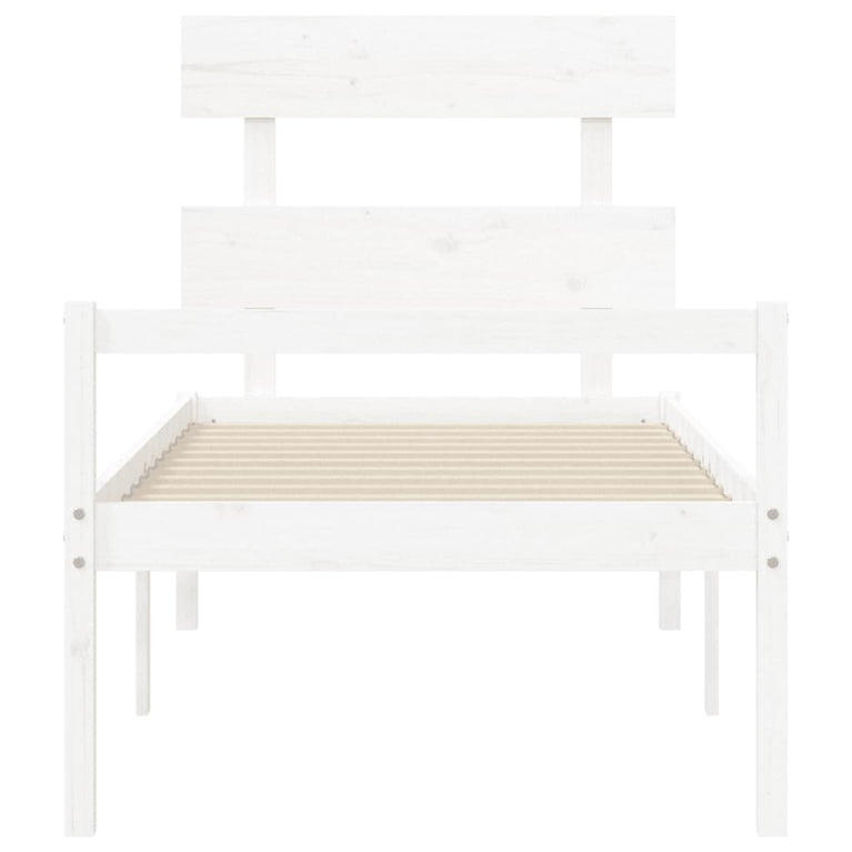 Seniorenbed met hoofdbord massief hout wit Single