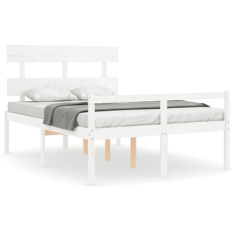 Seniorenbed met hoofdbord massief hout wit Small Double
