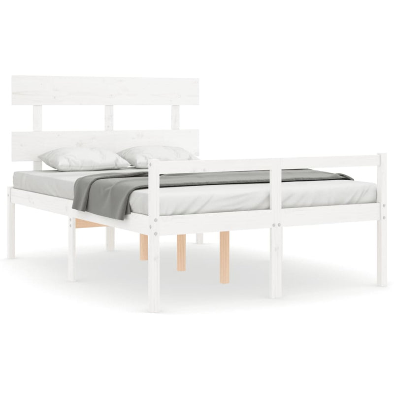 Seniorenbed met hoofdbord massief hout wit Small Double