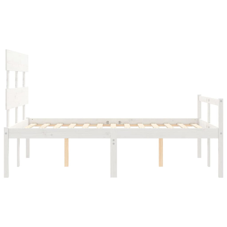 Seniorenbed met hoofdbord massief hout wit Small Double