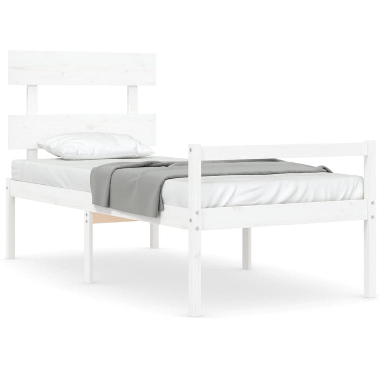 Seniorenbed met hoofdbord massief hout wit 90x200 cm