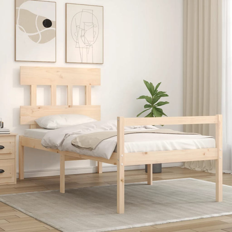 Seniorenbed met hoofdbord massief hout Single