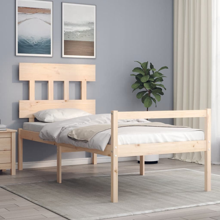 Seniorenbed met hoofdbord massief hout Single