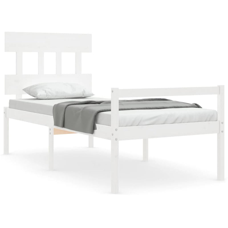 Seniorenbed met hoofdbord massief hout wit Single