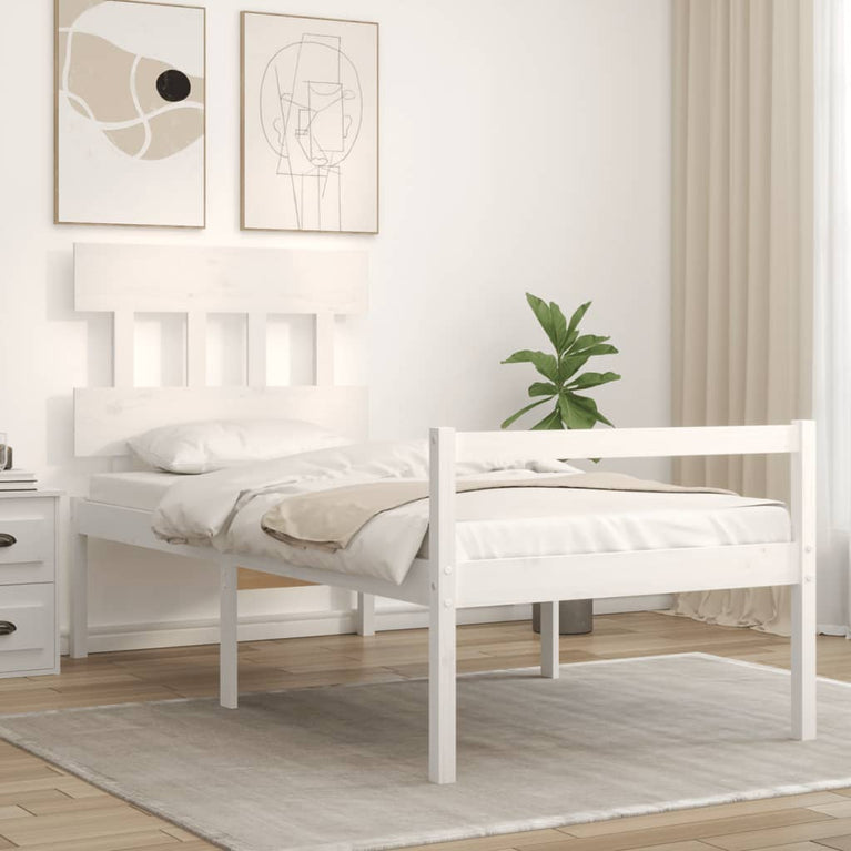 Seniorenbed met hoofdbord massief hout wit Single