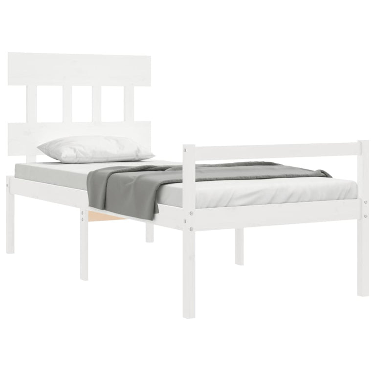 Seniorenbed met hoofdbord massief hout wit Single