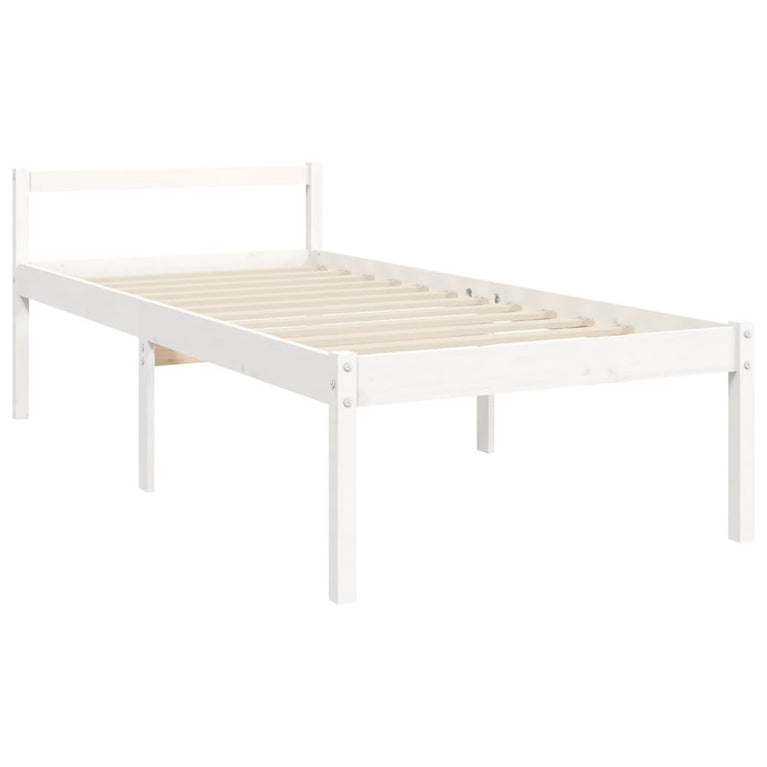 Seniorenbed met hoofdbord massief hout wit Single