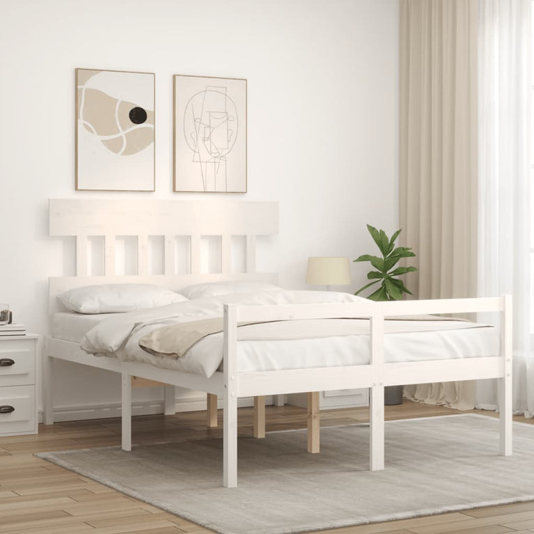 Seniorenbed met hoofdbord massief hout wit Small Double