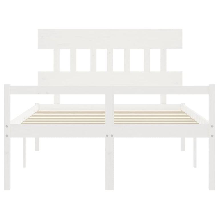 Seniorenbed met hoofdbord massief hout wit Small Double