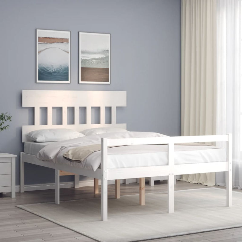 Seniorenbed met hoofdbord massief hout wit Small Double