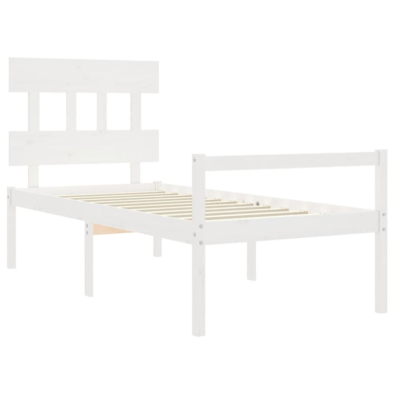 Seniorenbed met hoofdbord massief hout wit 90x200 cm