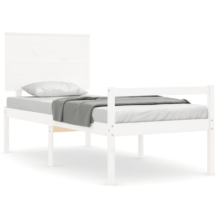 Seniorenbed met hoofdbord massief hout wit Small Single