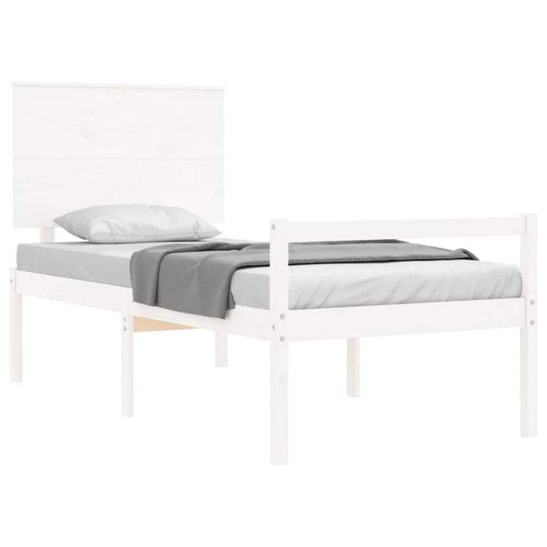 Seniorenbed met hoofdbord massief hout wit Small Single
