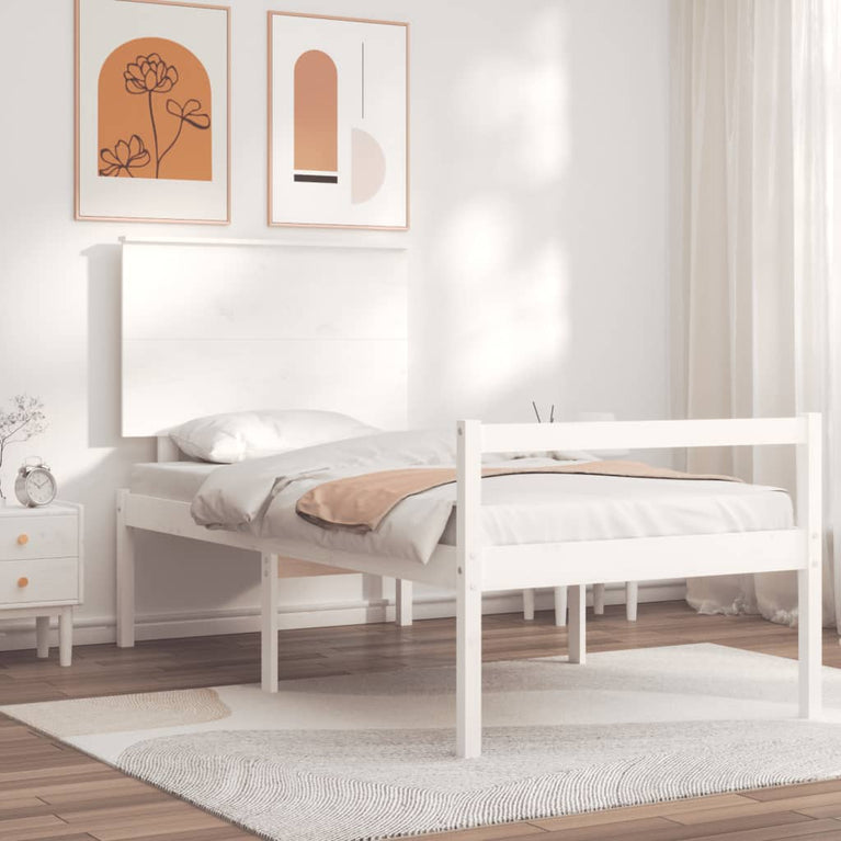 Seniorenbed met hoofdbord massief hout wit Small Single