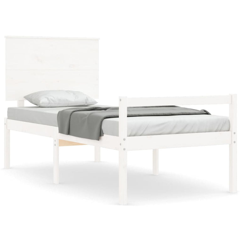 Seniorenbed met hoofdbord massief hout wit Single
