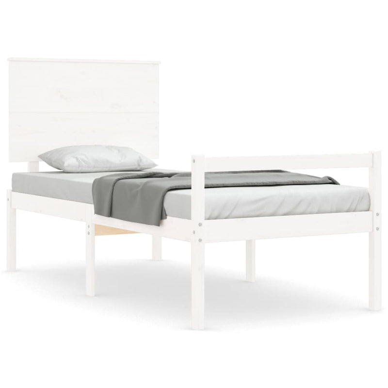 Seniorenbed met hoofdbord massief hout wit Single