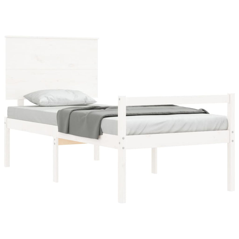 Seniorenbed met hoofdbord massief hout wit Single