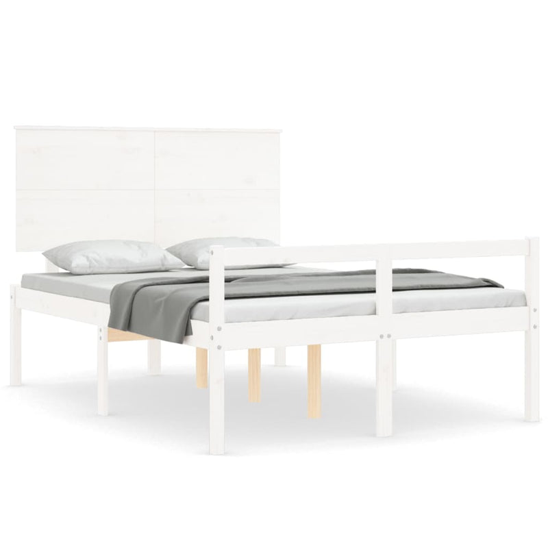Seniorenbed met hoofdbord massief hout wit Double