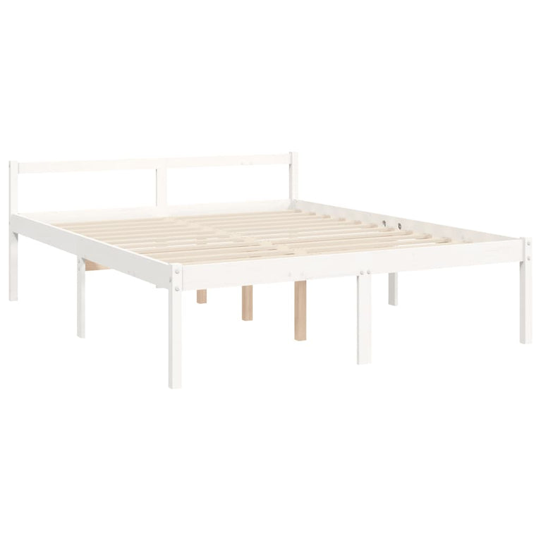 Seniorenbed met hoofdbord massief hout wit King
