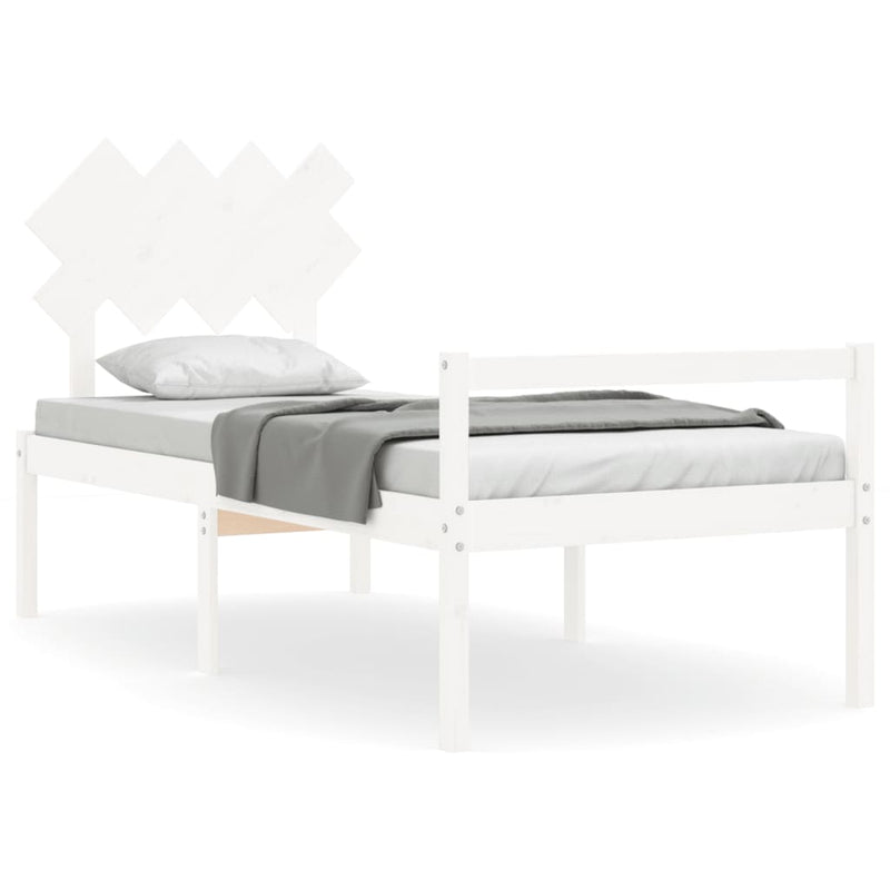 Seniorenbed met hoofdbord massief hout wit Single