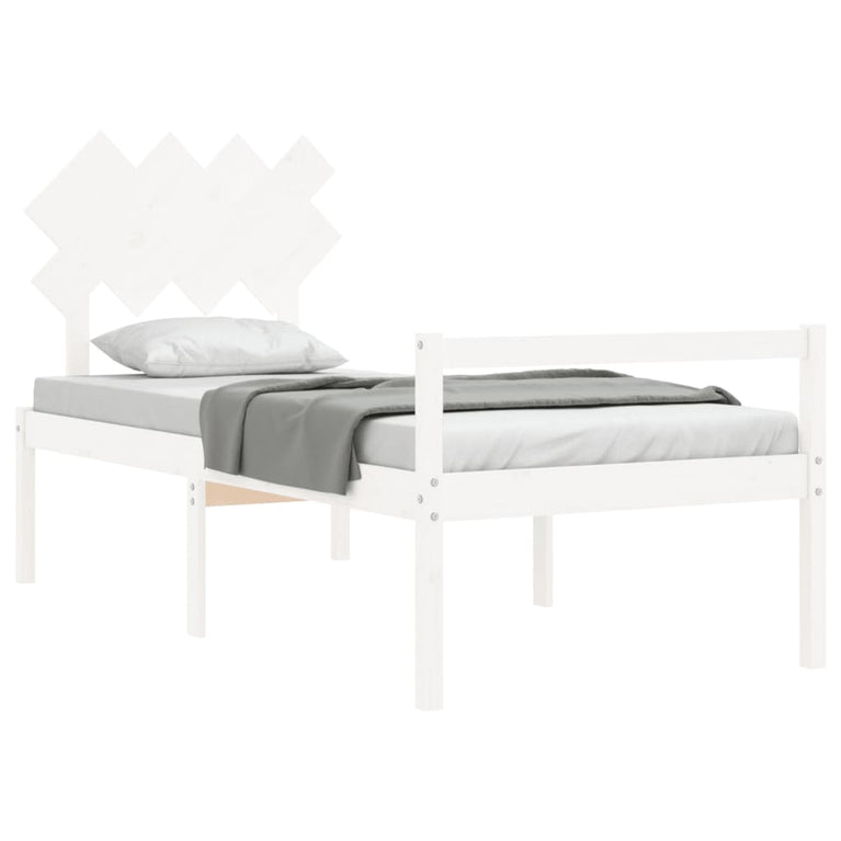 Seniorenbed met hoofdbord massief hout wit Single