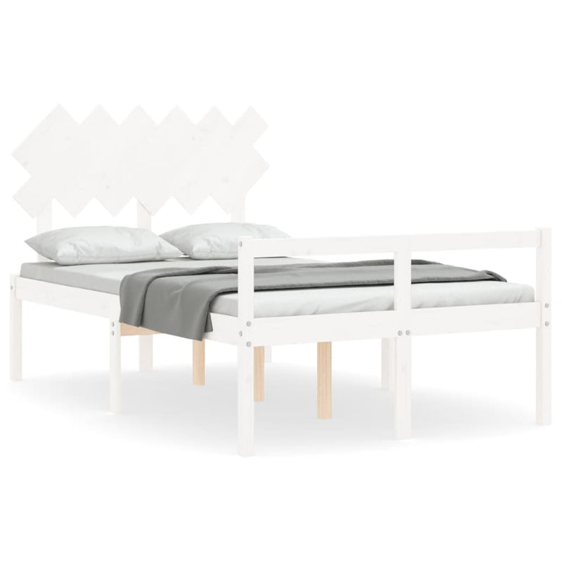 Seniorenbed met hoofdbord massief hout wit Small Double