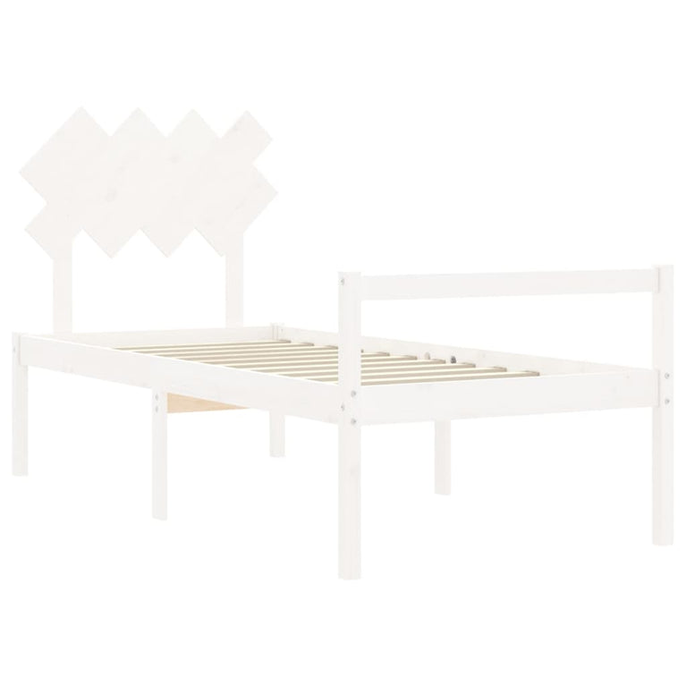 Seniorenbed met hoofdbord massief hout wit 90x200 cm