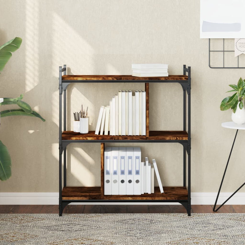 Boekenkast 3-laags 76x32x88 cm bewerkt hout gerookt eikenkleur MeubelReus
