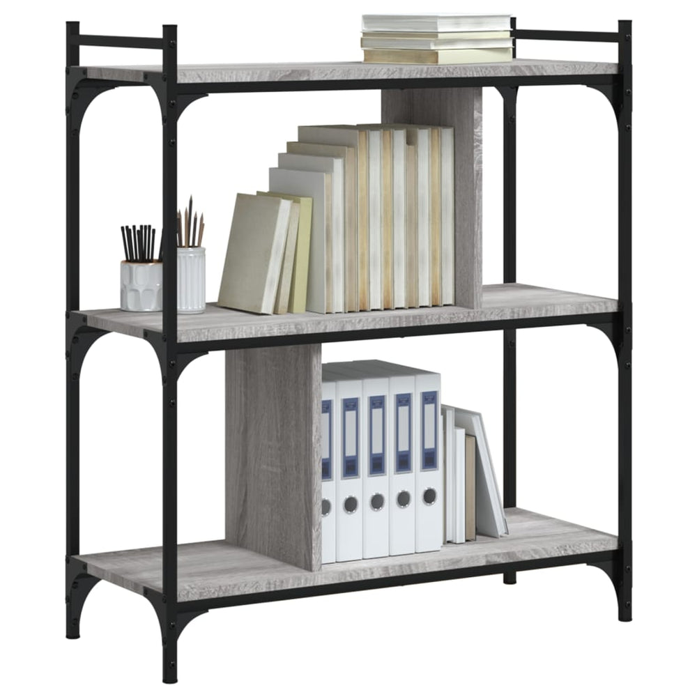 Boekenkast 3-laags 76x32x88 cm bewerkt hout grijs sonoma MeubelReus