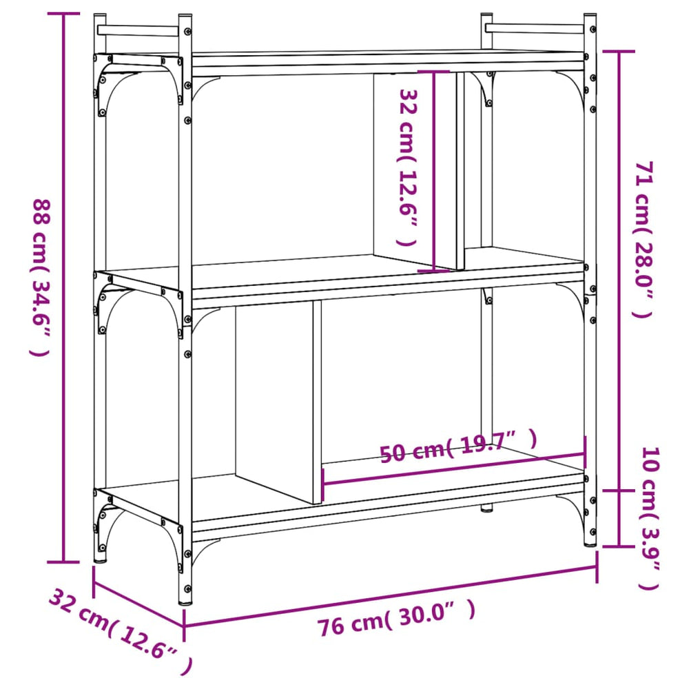 Boekenkast 3-laags 76x32x88 cm bewerkt hout bruin eikenkleur MeubelReus