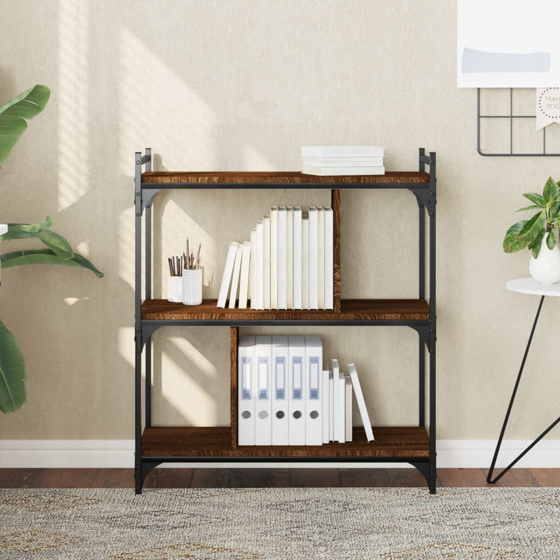 Boekenkast 3-laags 76x32x88 cm bewerkt hout bruin eikenkleur MeubelReus