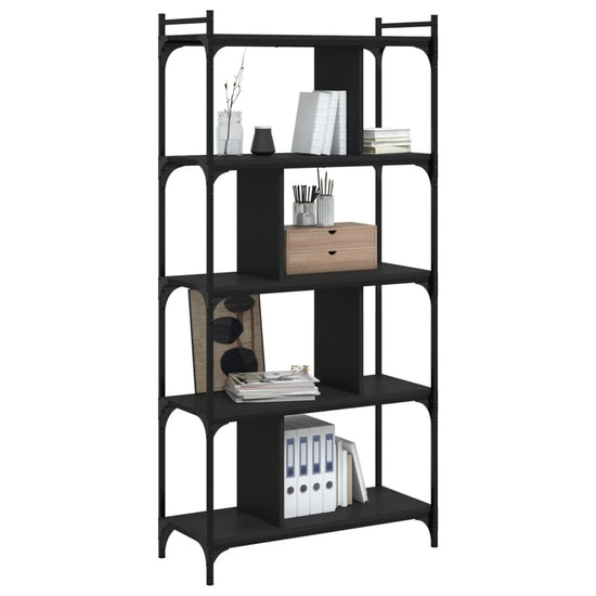 Boekenkast 5-laags 76x32x158 cm bewerkt hout zwart MeubelReus