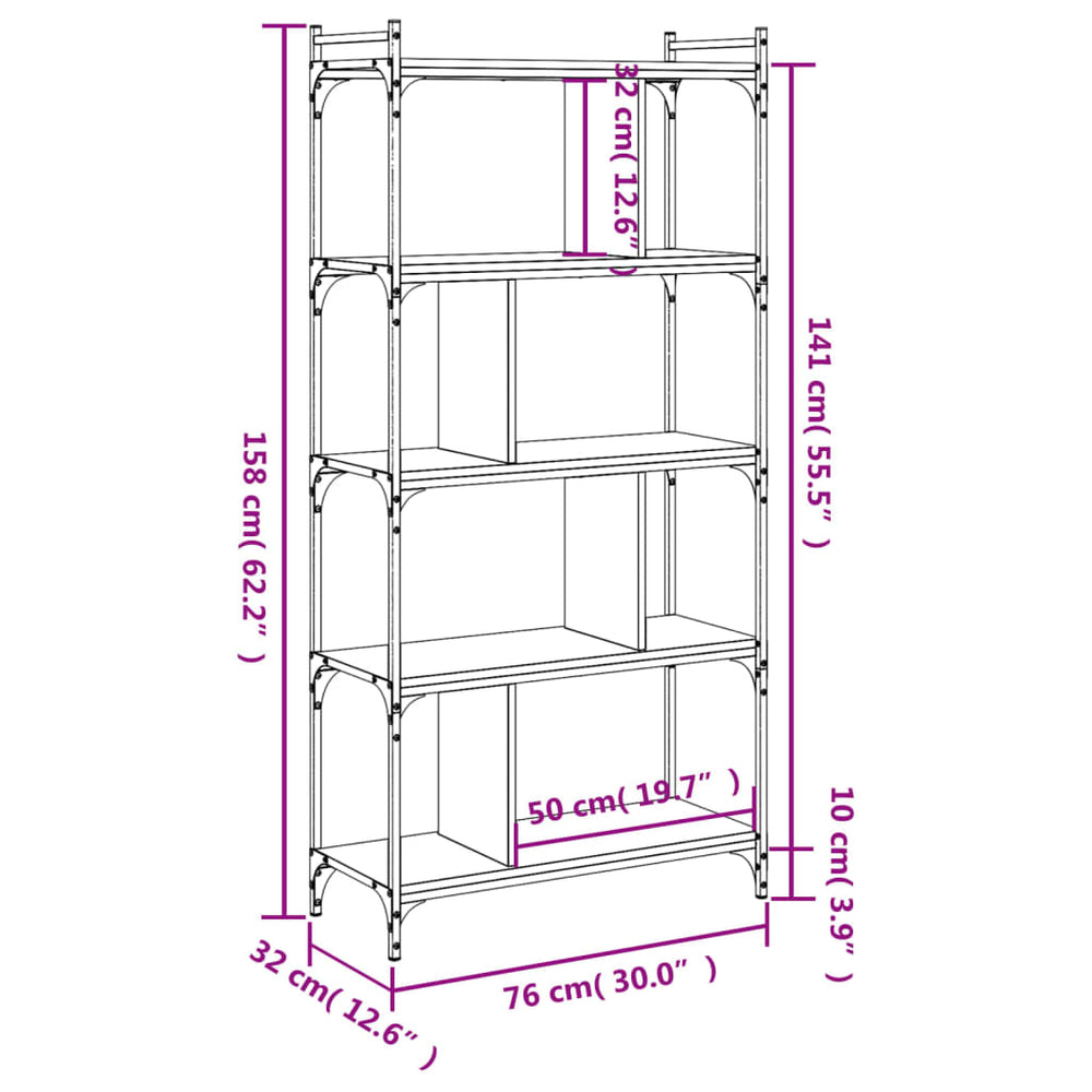 Boekenkast 5-laags 76x32x158 cm bewerkt hout zwart MeubelReus