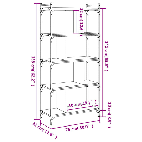 Boekenkast 5-laags 76x32x158 cm bewerkt hout zwart MeubelReus