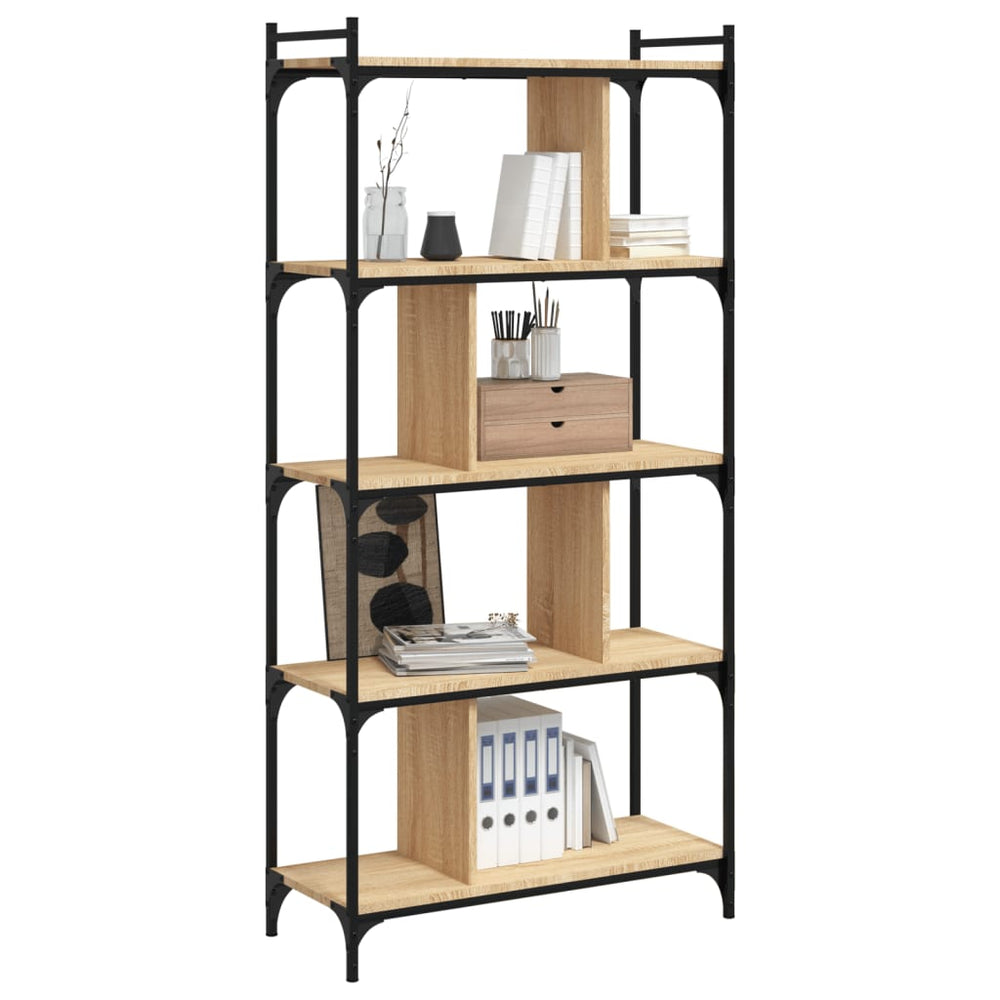 Boekenkast 5-laags 76x32x158 cm bewerkt hout sonoma eikenkleur MeubelReus
