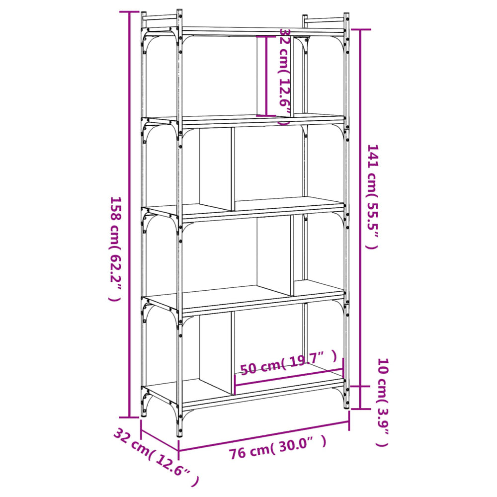 Boekenkast 5-laags 76x32x158 cm bewerkt hout gerookt eikenkleur MeubelReus