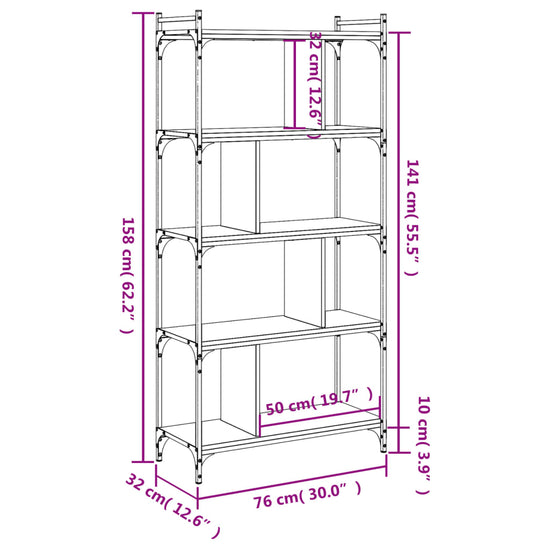 Boekenkast 5-laags 76x32x158 cm bewerkt hout gerookt eikenkleur MeubelReus